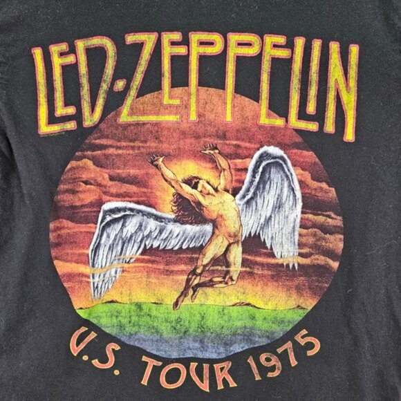 Led Zeppelin US Tour 1975 Icarus T Shirt Unisex Size M Black Short Sleeve Tee - Picture 2 of 10